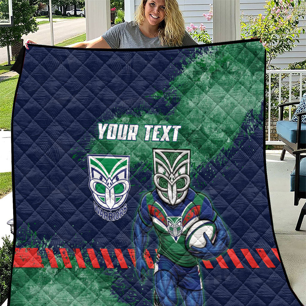Personalised New Zealand Warriors Rugby Quilt Maori The Wahs Mascot - Sporty Splash Art Style