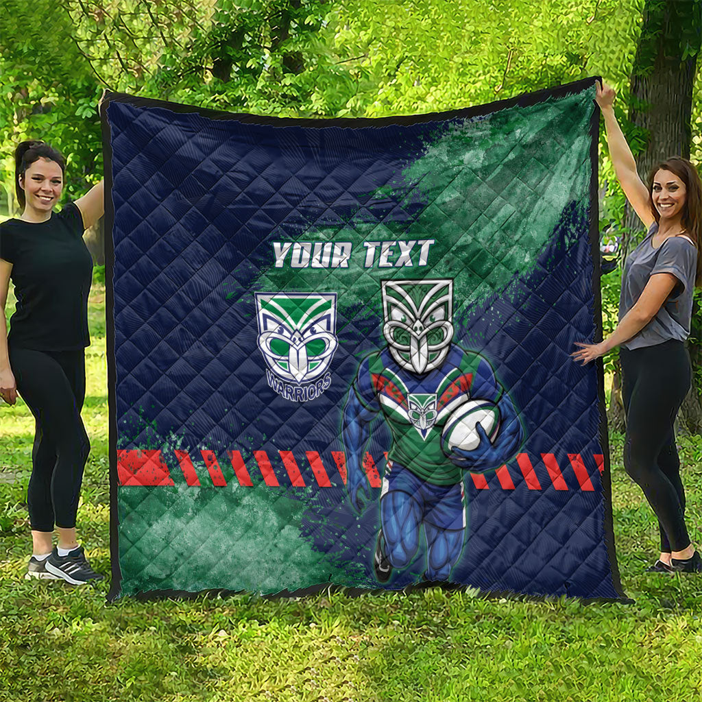 Personalised New Zealand Warriors Rugby Quilt Maori The Wahs Mascot - Sporty Splash Art Style