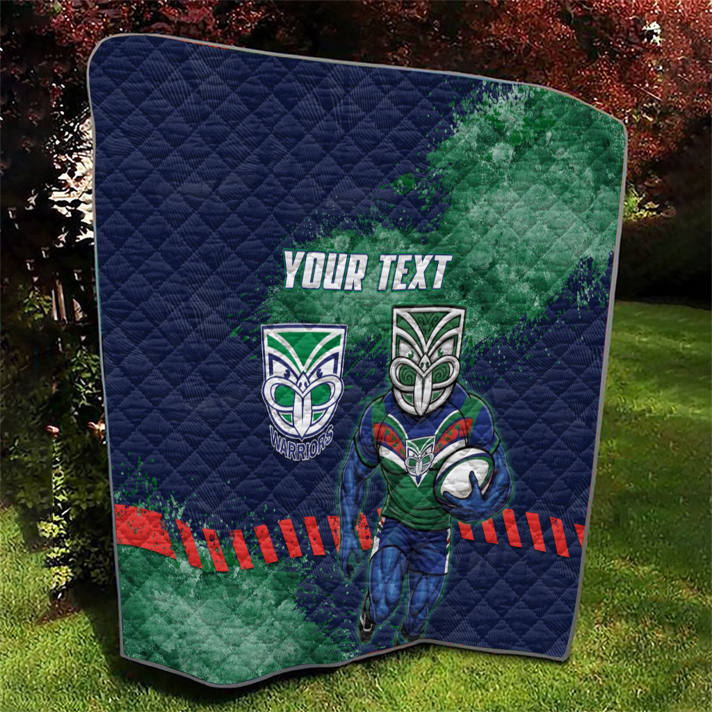 Personalised New Zealand Warriors Rugby Quilt Maori The Wahs Mascot - Sporty Splash Art Style