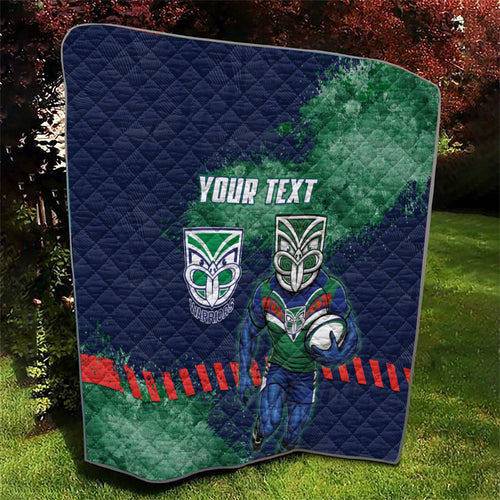 Personalised New Zealand Warriors Rugby Quilt Maori The Wahs Mascot - Sporty Splash Art Style