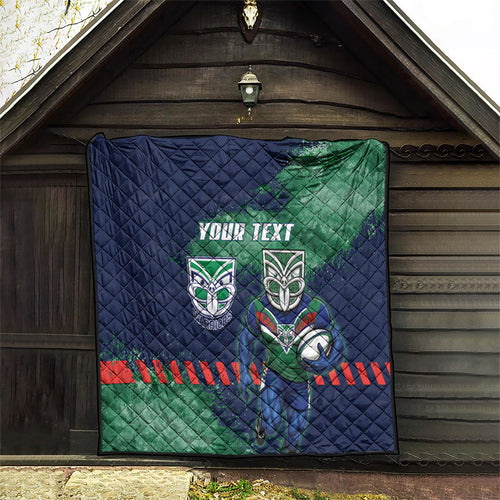 Personalised New Zealand Warriors Rugby Quilt Maori The Wahs Mascot - Sporty Splash Art Style