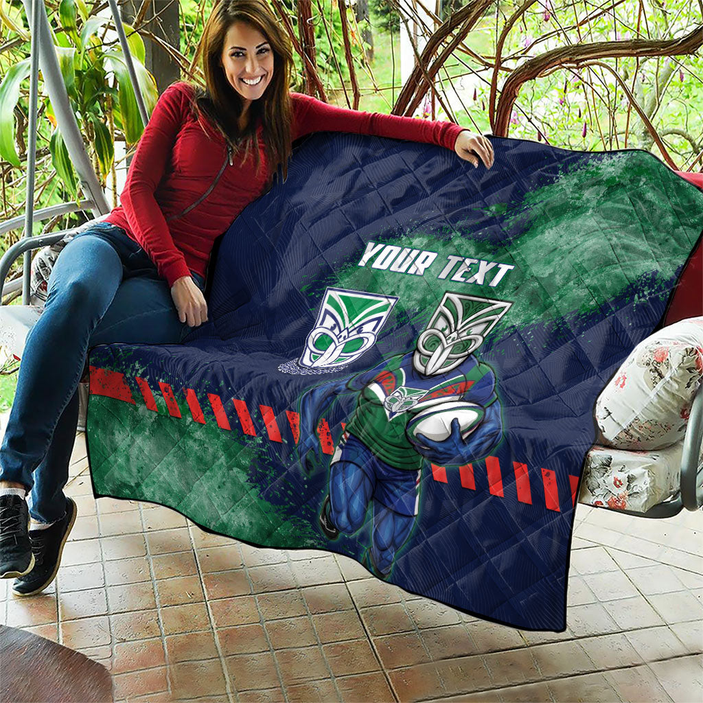 Personalised New Zealand Warriors Rugby Quilt Maori The Wahs Mascot - Sporty Splash Art Style