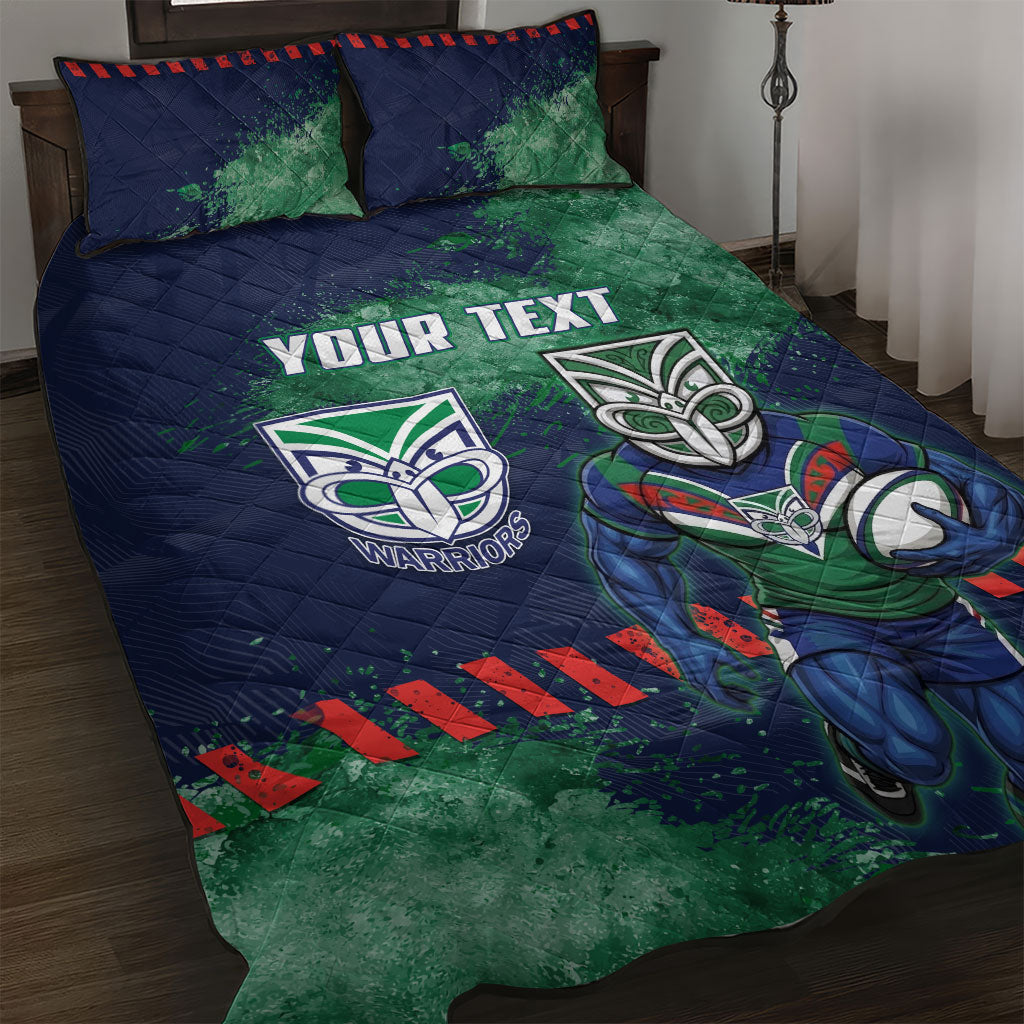 Personalised New Zealand Warriors Rugby Quilt Bed Set Maori The Wahs Mascot - Sporty Splash Art Style