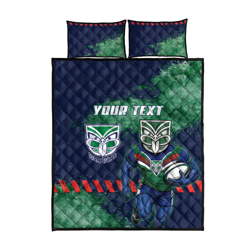 Personalised New Zealand Warriors Rugby Quilt Bed Set Maori The Wahs Mascot - Sporty Splash Art Style