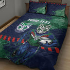 Personalised New Zealand Warriors Rugby Quilt Bed Set Maori The Wahs Mascot - Sporty Splash Art Style