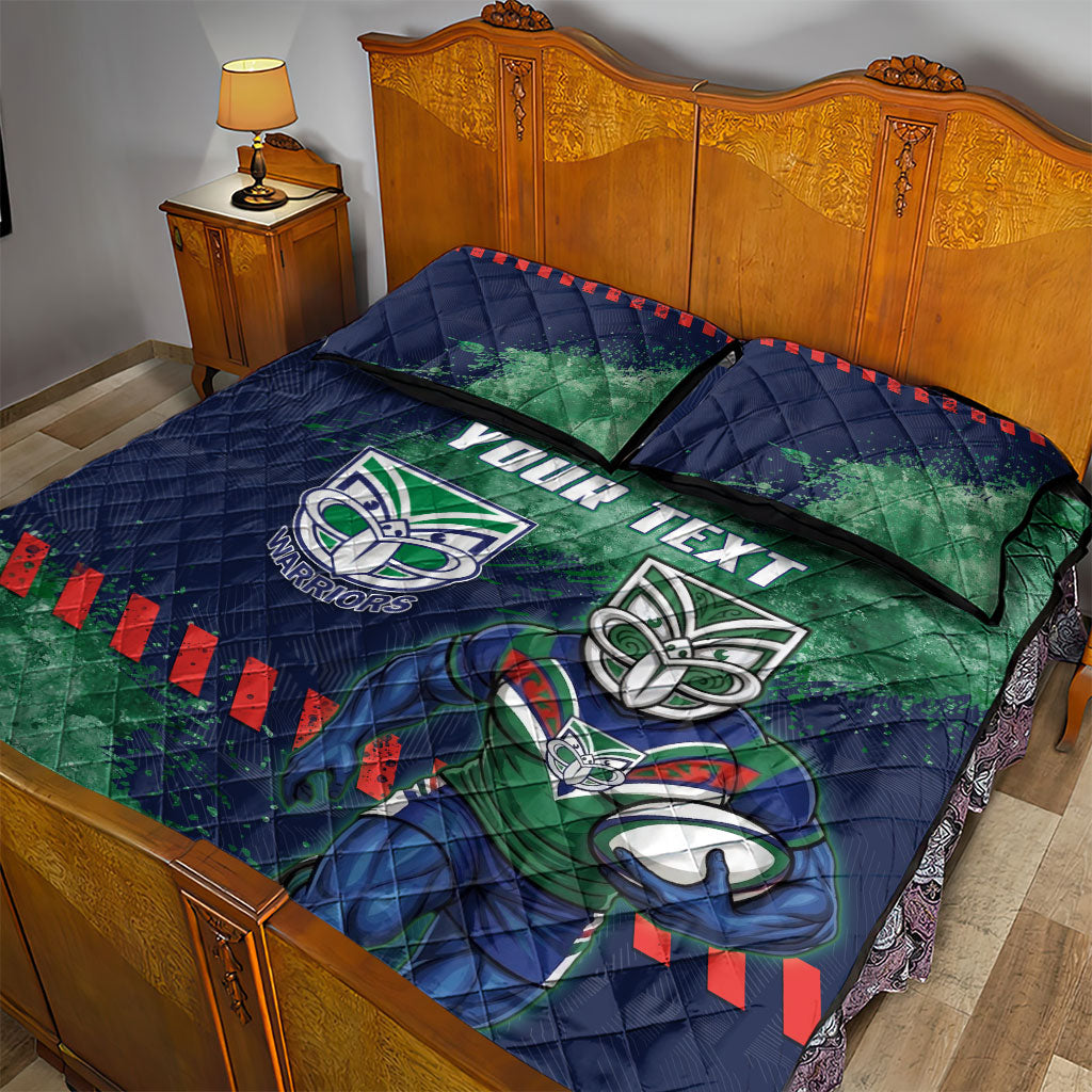 Personalised New Zealand Warriors Rugby Quilt Bed Set Maori The Wahs Mascot - Sporty Splash Art Style
