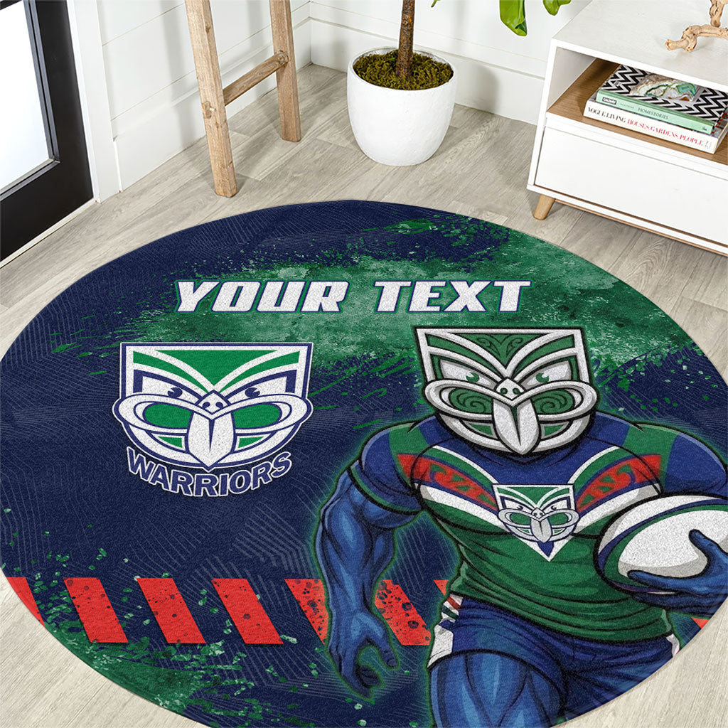 Personalised New Zealand Warriors Rugby Round Carpet Maori The Wahs Mascot - Sporty Splash Art Style