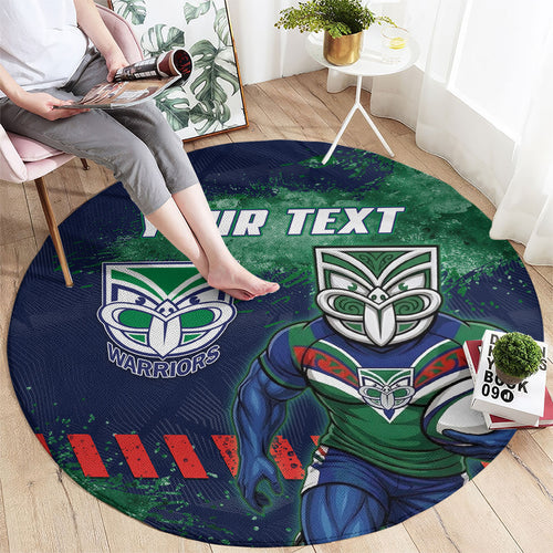 Personalised New Zealand Warriors Rugby Round Carpet Maori The Wahs Mascot - Sporty Splash Art Style