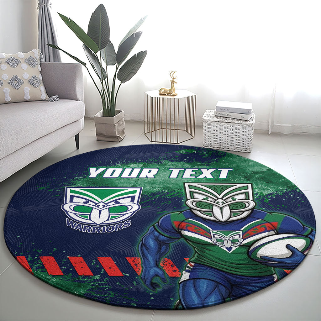 Personalised New Zealand Warriors Rugby Round Carpet Maori The Wahs Mascot - Sporty Splash Art Style