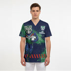 Personalised New Zealand Warriors Rugby Scrub Top Maori The Wahs Mascot - Sporty Splash Art Style