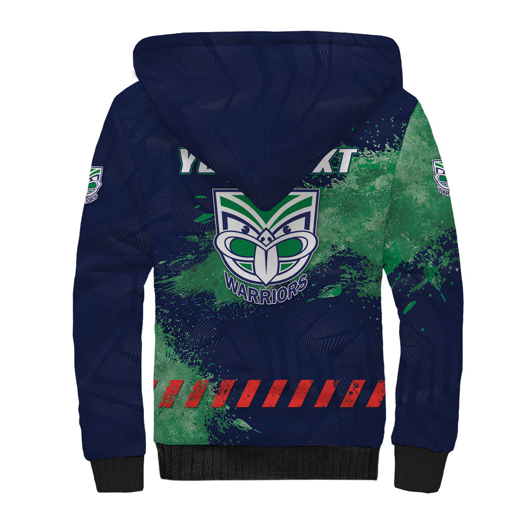 Personalised New Zealand Warriors Rugby Sherpa Hoodie Maori The Wahs Mascot - Sporty Splash Art Style