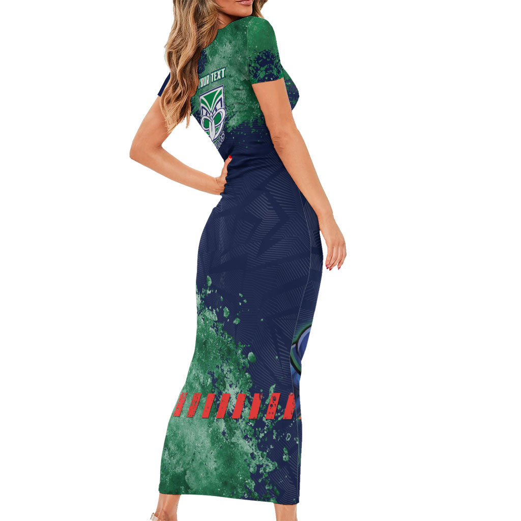 Personalised New Zealand Warriors Rugby Short Sleeve Bodycon Dress Maori The Wahs Mascot - Sporty Splash Art Style