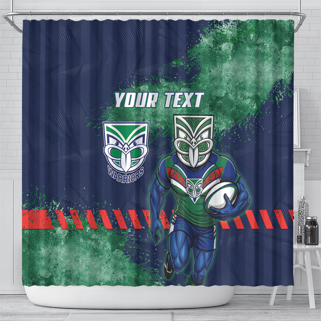 Personalised New Zealand Warriors Rugby Shower Curtain Maori The Wahs Mascot - Sporty Splash Art Style