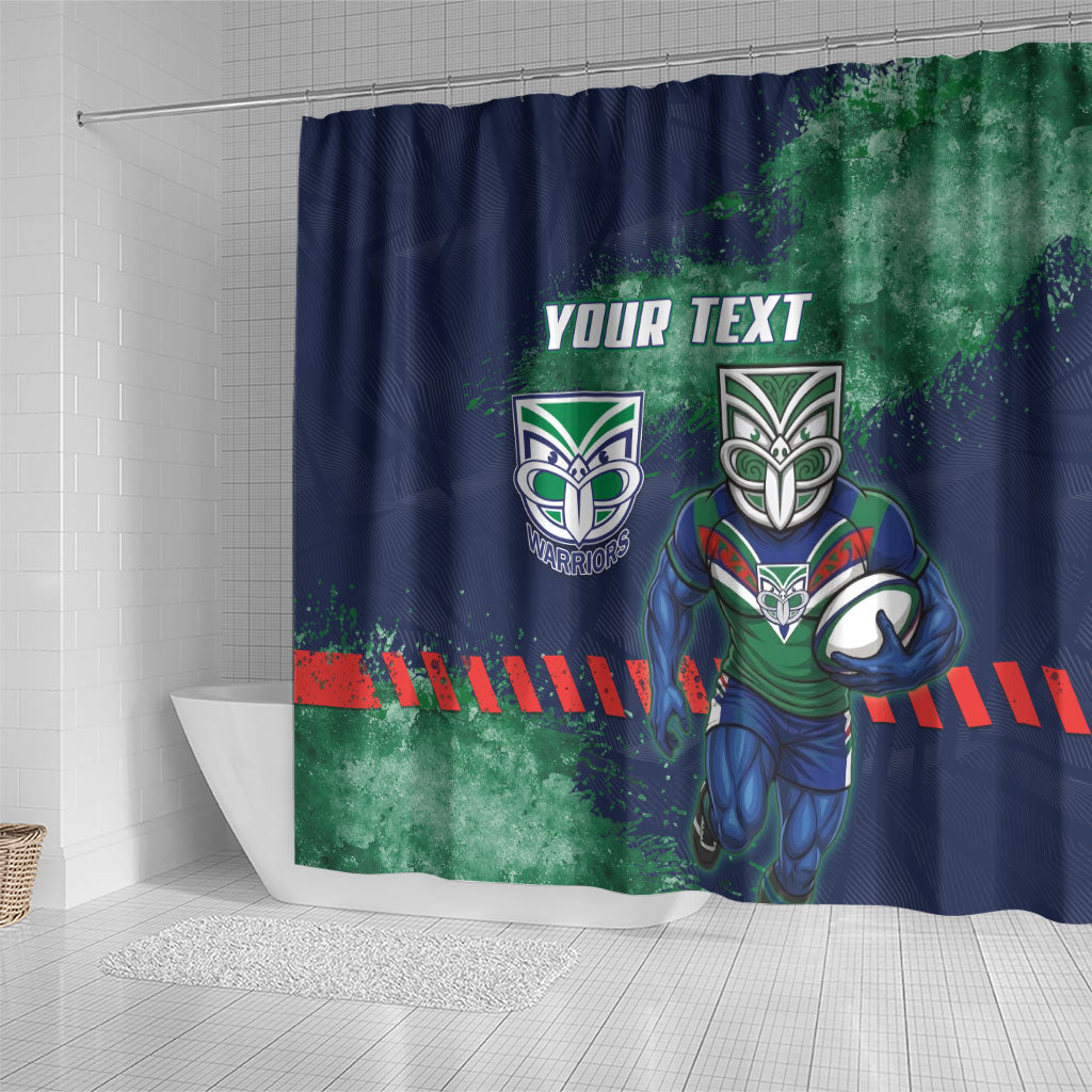 Personalised New Zealand Warriors Rugby Shower Curtain Maori The Wahs Mascot - Sporty Splash Art Style