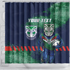 Personalised New Zealand Warriors Rugby Shower Curtain Maori The Wahs Mascot - Sporty Splash Art Style