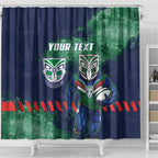 Personalised New Zealand Warriors Rugby Shower Curtain Maori The Wahs Mascot - Sporty Splash Art Style