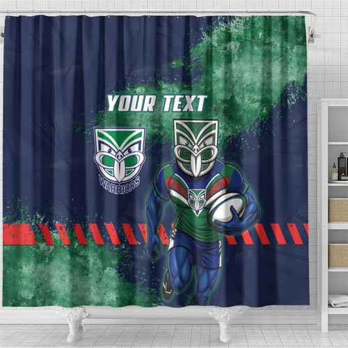 Personalised New Zealand Warriors Rugby Shower Curtain Maori The Wahs Mascot - Sporty Splash Art Style