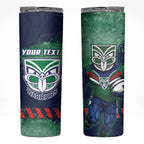 Personalised New Zealand Warriors Rugby Skinny Tumbler Maori The Wahs Mascot - Sporty Splash Art Style