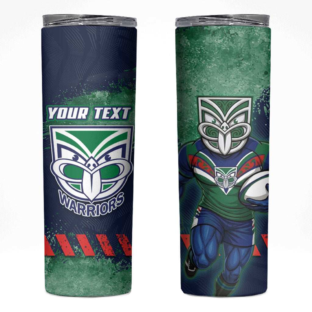 Personalised New Zealand Warriors Rugby Skinny Tumbler Maori The Wahs Mascot - Sporty Splash Art Style