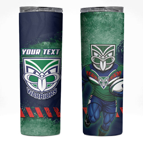 Personalised New Zealand Warriors Rugby Skinny Tumbler Maori The Wahs Mascot - Sporty Splash Art Style