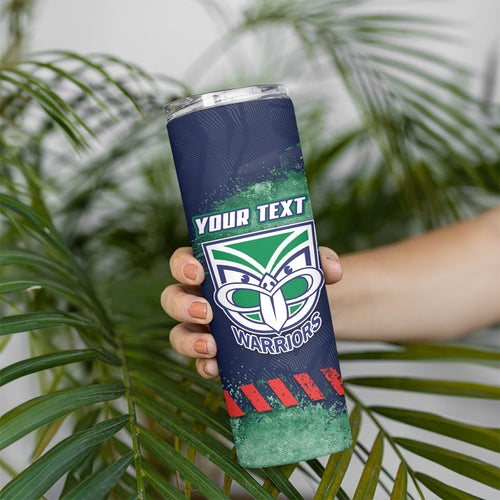 Personalised New Zealand Warriors Rugby Skinny Tumbler Maori The Wahs Mascot - Sporty Splash Art Style