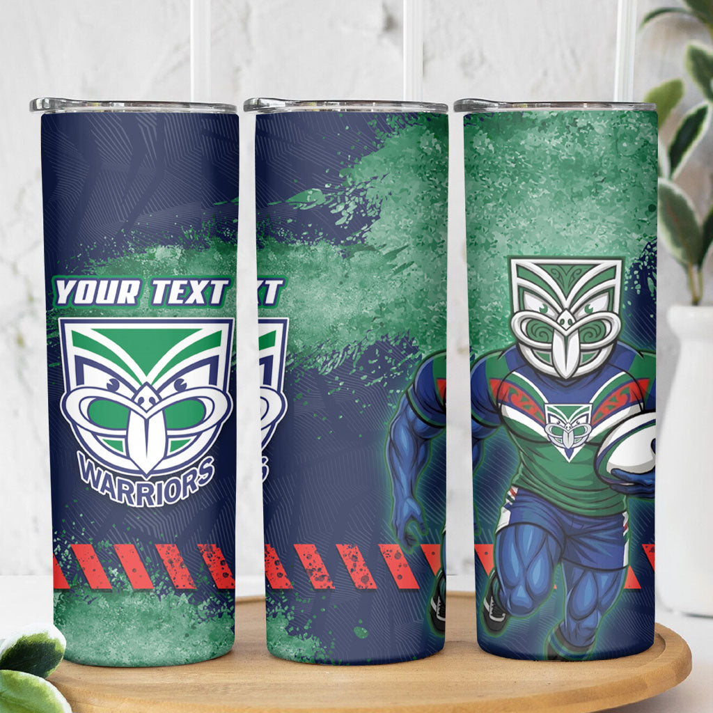 Personalised New Zealand Warriors Rugby Skinny Tumbler Maori The Wahs Mascot - Sporty Splash Art Style