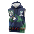 Personalised New Zealand Warriors Rugby Sleeveless Hoodie Maori The Wahs Mascot - Sporty Splash Art Style
