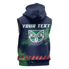 Personalised New Zealand Warriors Rugby Sleeveless Hoodie Maori The Wahs Mascot - Sporty Splash Art Style