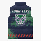 Personalised New Zealand Warriors Rugby Sleeveless Puffer Jacket Maori The Wahs Mascot - Sporty Splash Art Style