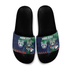 Personalised New Zealand Warriors Rugby Slide Sandals Maori The Wahs Mascot - Sporty Splash Art Style