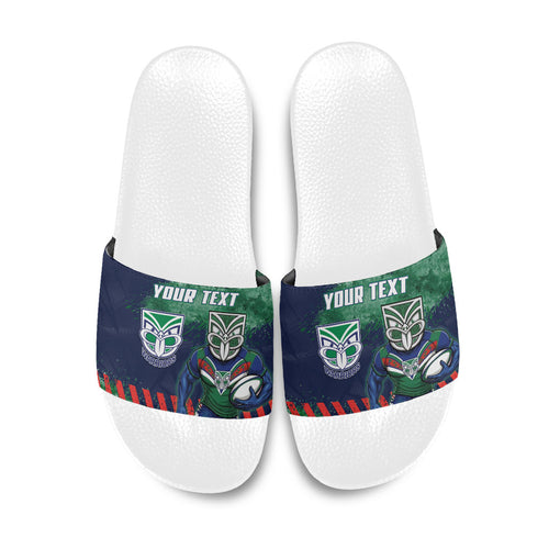 Personalised New Zealand Warriors Rugby Slide Sandals Maori The Wahs Mascot - Sporty Splash Art Style