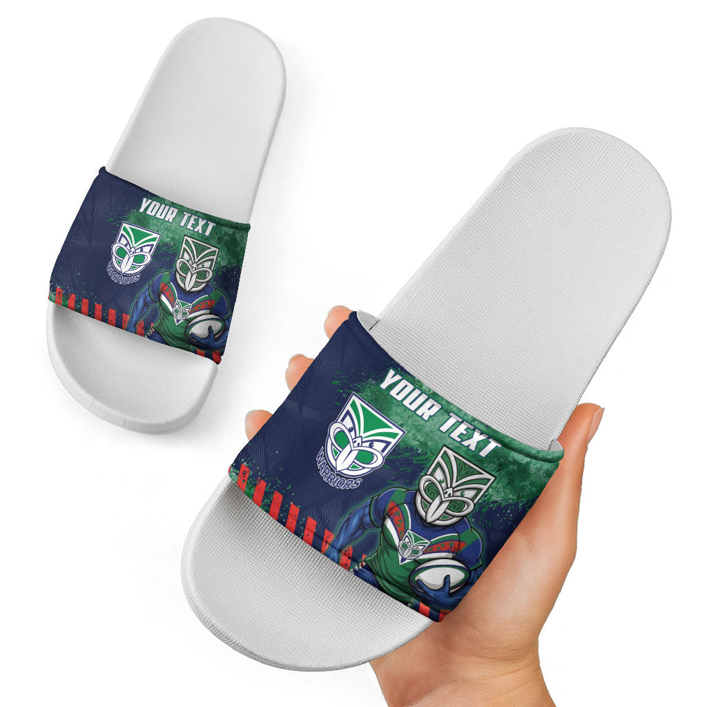 Personalised New Zealand Warriors Rugby Slide Sandals Maori The Wahs Mascot - Sporty Splash Art Style