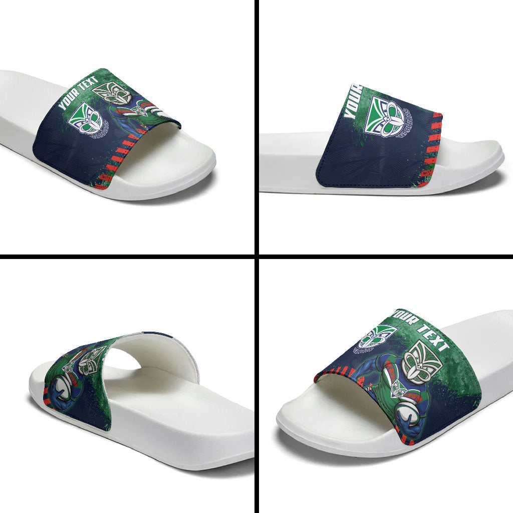 Personalised New Zealand Warriors Rugby Slide Sandals Maori The Wahs Mascot - Sporty Splash Art Style