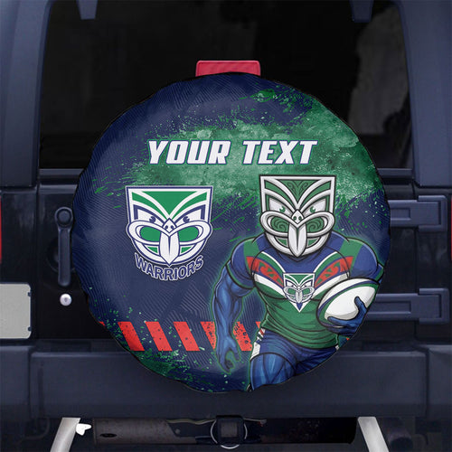 Personalised New Zealand Warriors Rugby Spare Tire Cover Maori The Wahs Mascot - Sporty Splash Art Style