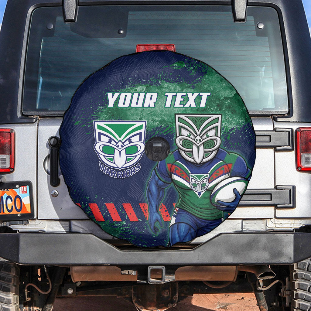 Personalised New Zealand Warriors Rugby Spare Tire Cover Maori The Wahs Mascot - Sporty Splash Art Style