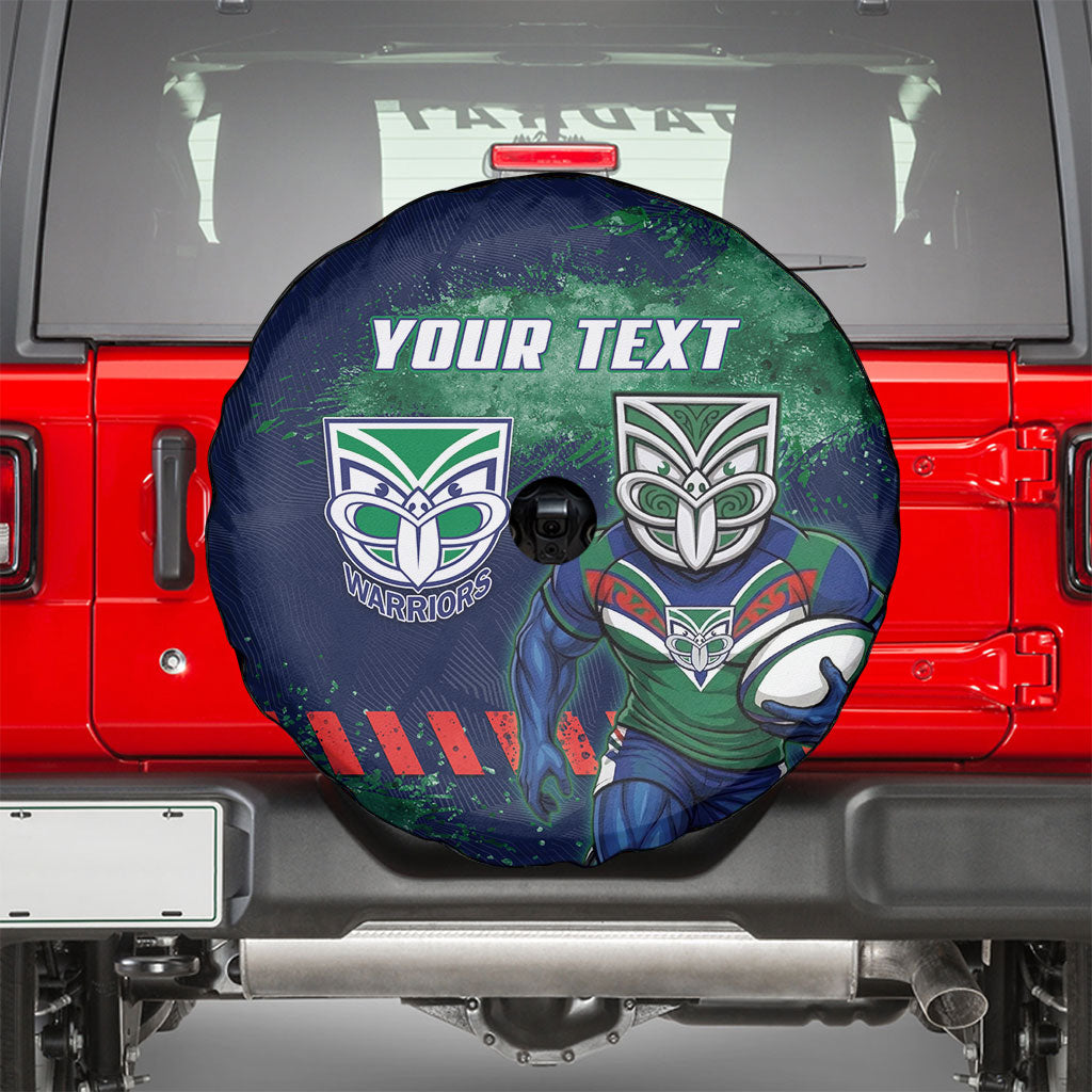 Personalised New Zealand Warriors Rugby Spare Tire Cover Maori The Wahs Mascot - Sporty Splash Art Style