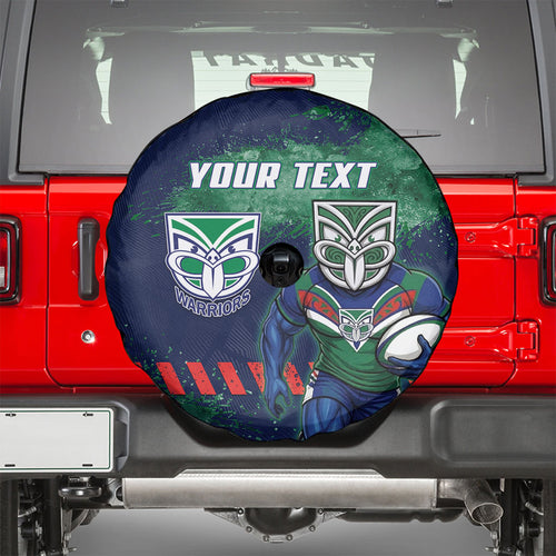 Personalised New Zealand Warriors Rugby Spare Tire Cover Maori The Wahs Mascot - Sporty Splash Art Style