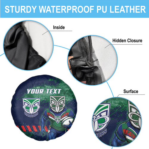 Personalised New Zealand Warriors Rugby Spare Tire Cover Maori The Wahs Mascot - Sporty Splash Art Style