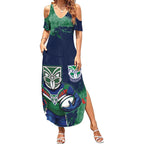 Personalised New Zealand Warriors Rugby Summer Maxi Dress Maori The Wahs Mascot - Sporty Splash Art Style