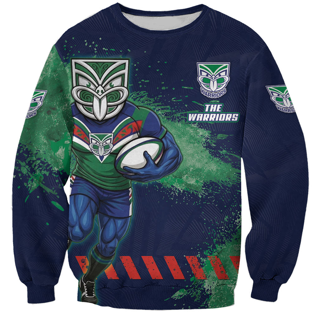 Personalised New Zealand Warriors Rugby Sweatshirt Maori The Wahs Mascot - Sporty Splash Art Style