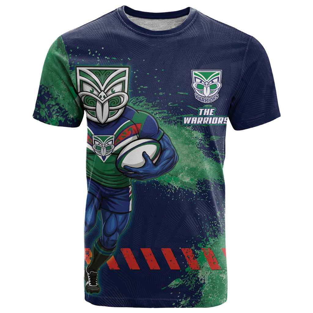 Personalised New Zealand Warriors Rugby T Shirt Maori The Wahs Mascot - Sporty Splash Art Style