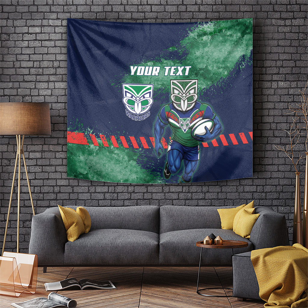 Personalised New Zealand Warriors Rugby Tapestry Maori The Wahs Mascot - Sporty Splash Art Style