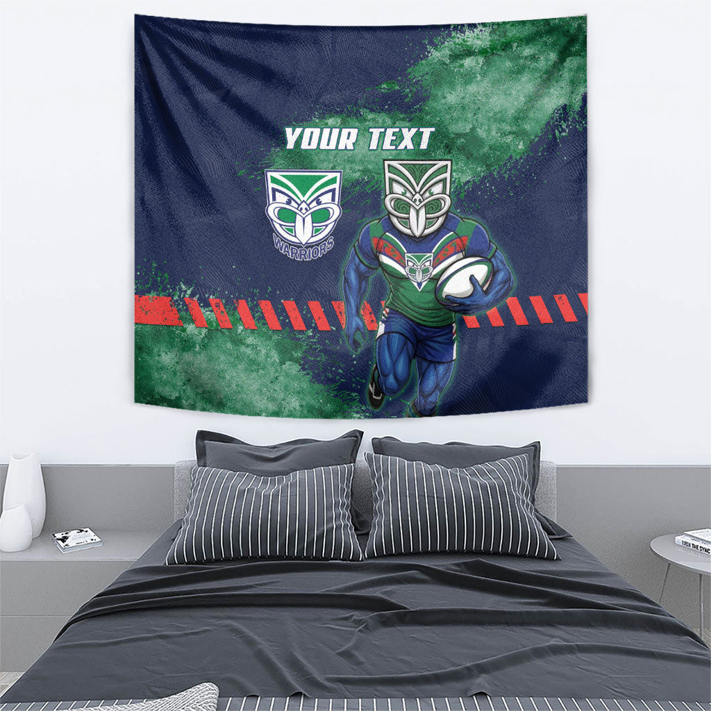 Personalised New Zealand Warriors Rugby Tapestry Maori The Wahs Mascot - Sporty Splash Art Style