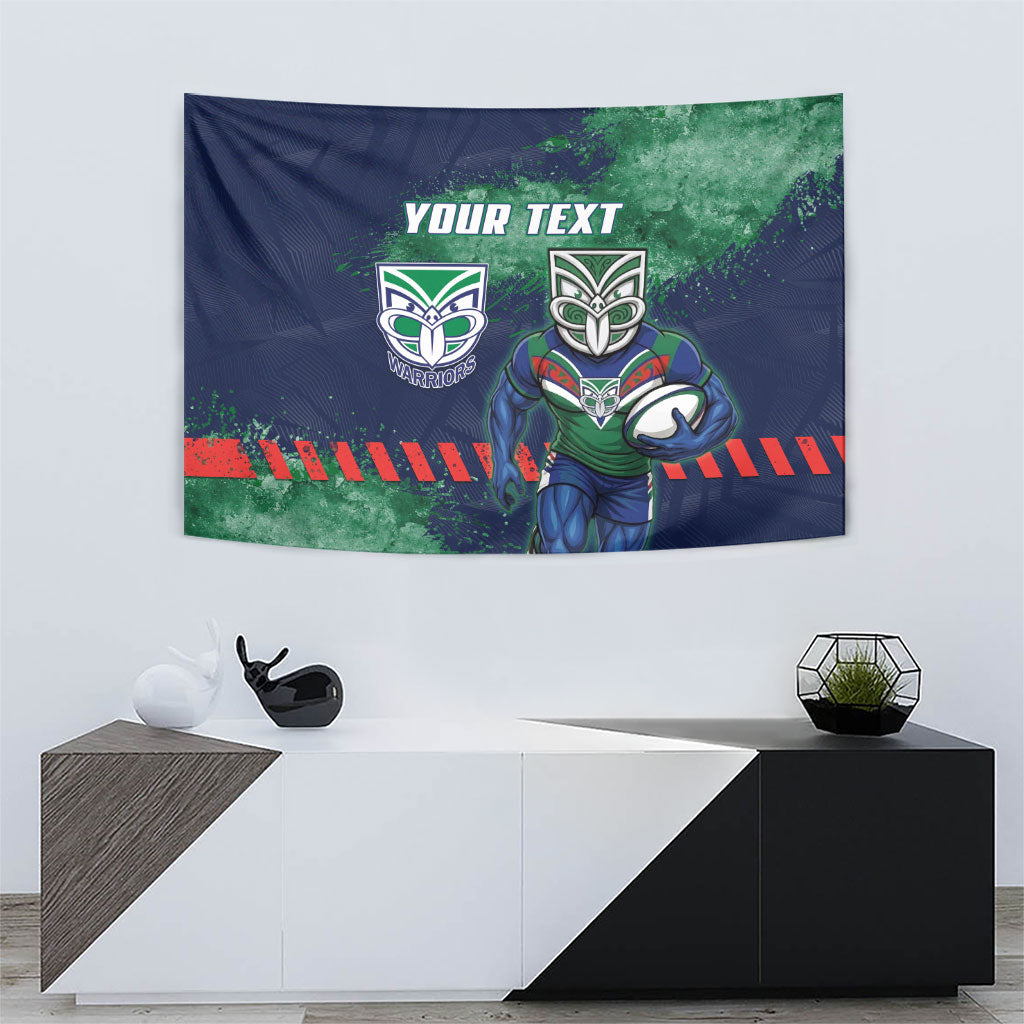 Personalised New Zealand Warriors Rugby Tapestry Maori The Wahs Mascot - Sporty Splash Art Style