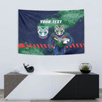 Personalised New Zealand Warriors Rugby Tapestry Maori The Wahs Mascot - Sporty Splash Art Style