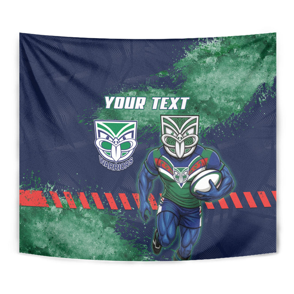 Personalised New Zealand Warriors Rugby Tapestry Maori The Wahs Mascot - Sporty Splash Art Style