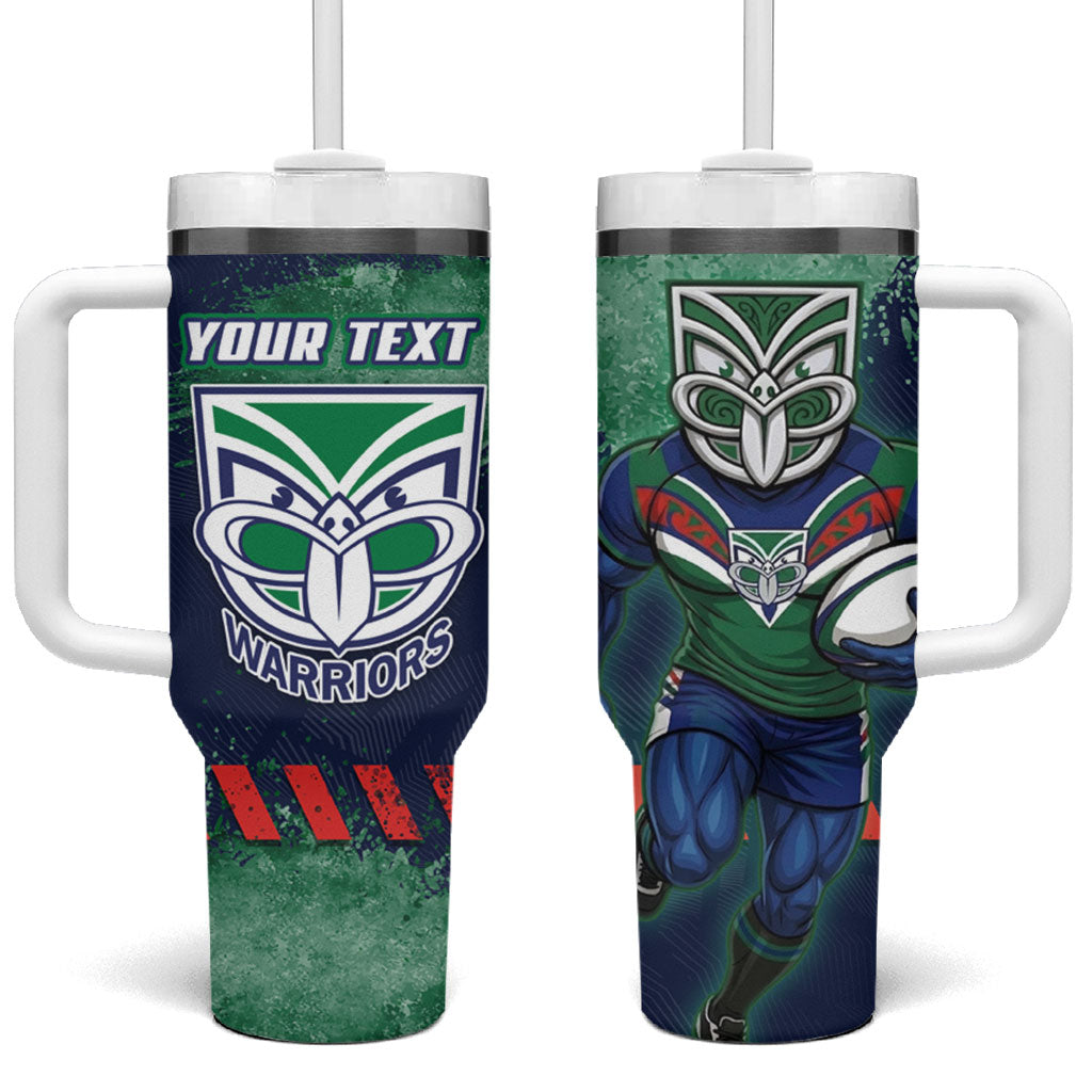 Personalised New Zealand Warriors Rugby Tumbler With Handle Maori The Wahs Mascot - Sporty Splash Art Style