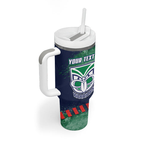 Personalised New Zealand Warriors Rugby Tumbler With Handle Maori The Wahs Mascot - Sporty Splash Art Style