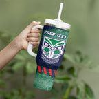 Personalised New Zealand Warriors Rugby Tumbler With Handle Maori The Wahs Mascot - Sporty Splash Art Style