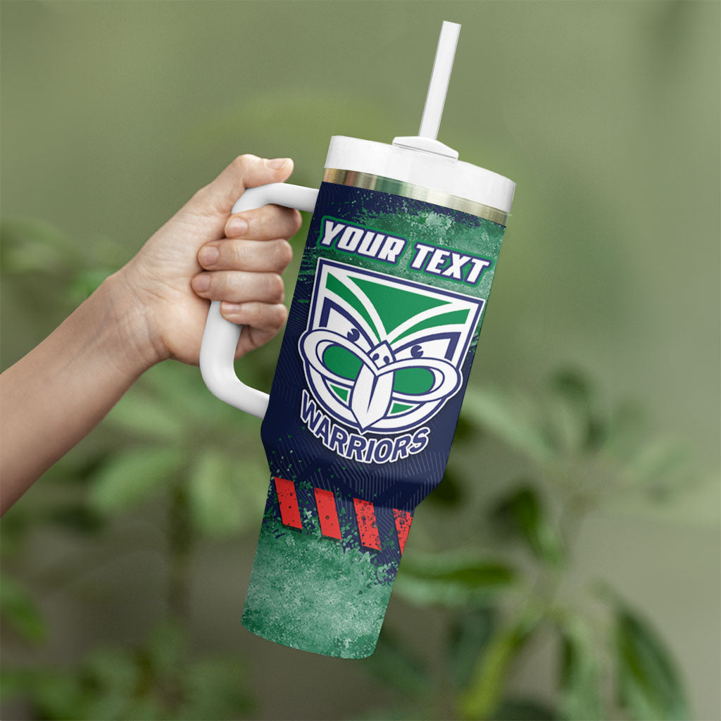 Personalised New Zealand Warriors Rugby Tumbler With Handle Maori The Wahs Mascot - Sporty Splash Art Style